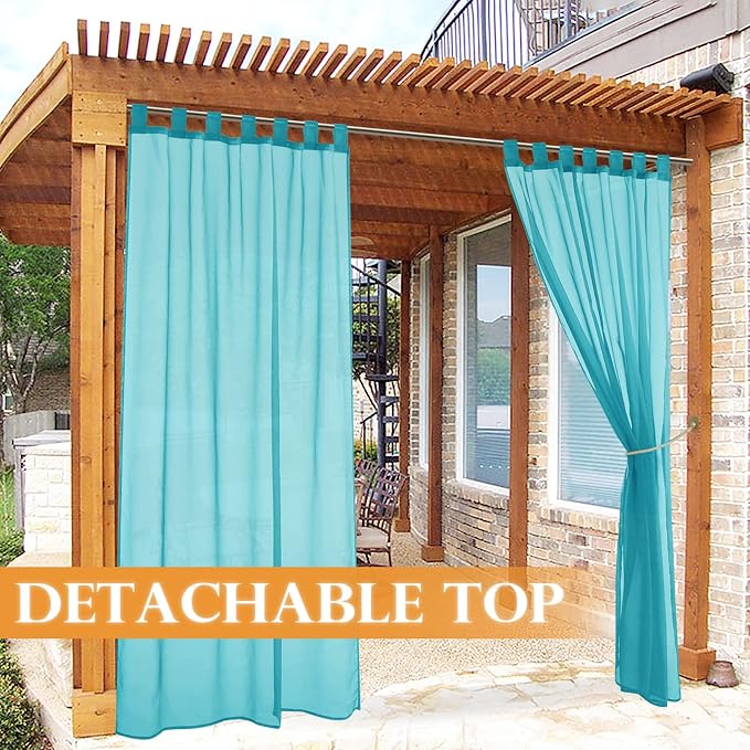 RYB HOME Outdoor Sheer Curtain for Patio, Self-Sticky Tabs Top Waterproof - Image 4