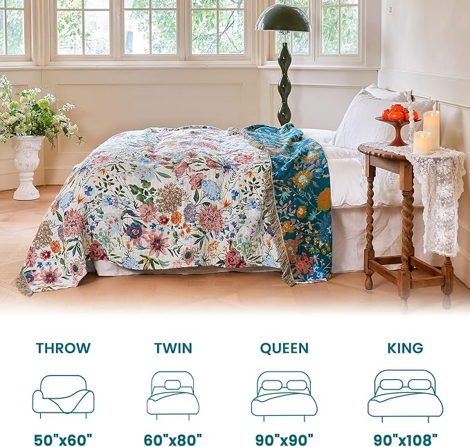 MSGKV Boho Throw Blanket 60"x80" Bed Floral 100% Cotton Blanket Spring - Image 5