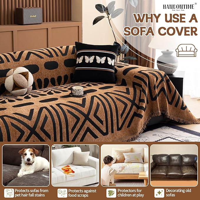 HANDONTIME Boho Couch Cover Geometric Striped Pet Covers - Image 5