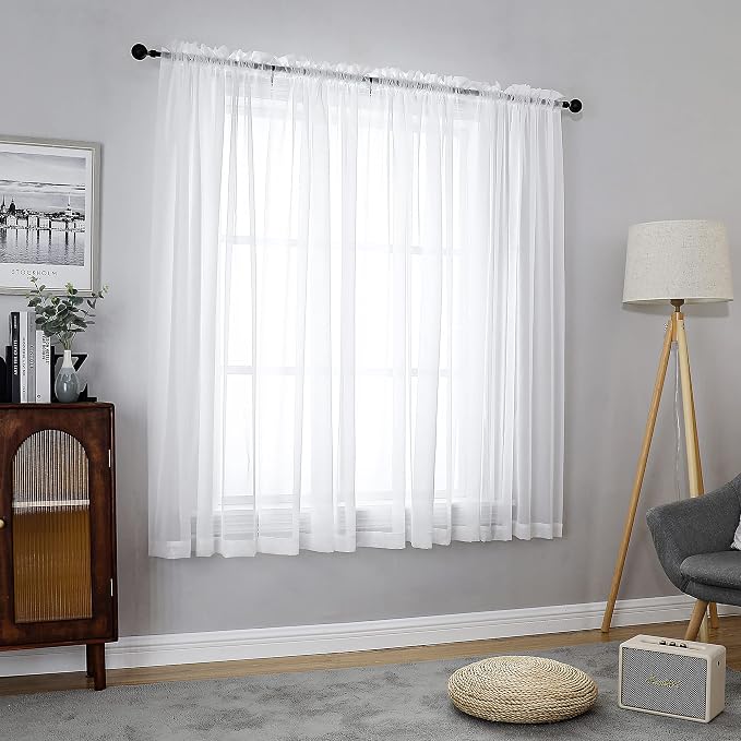 Chyhomenyc White Sheer Curtains 63 Inch Length 2 Panels Set, Light Filtering - Image 4