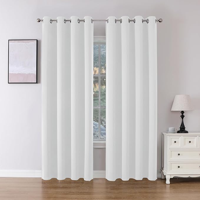 Joydeco 60% Blackout White Curtains 84 Inch Length 2 Panels, Thermal Insulated by JOYDECO