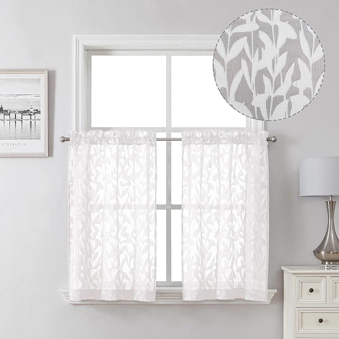 Lecloud Leia 36 Inch White Sheer Curtains Tiers 2 Pieces, Airy & Breathable by Lecloud