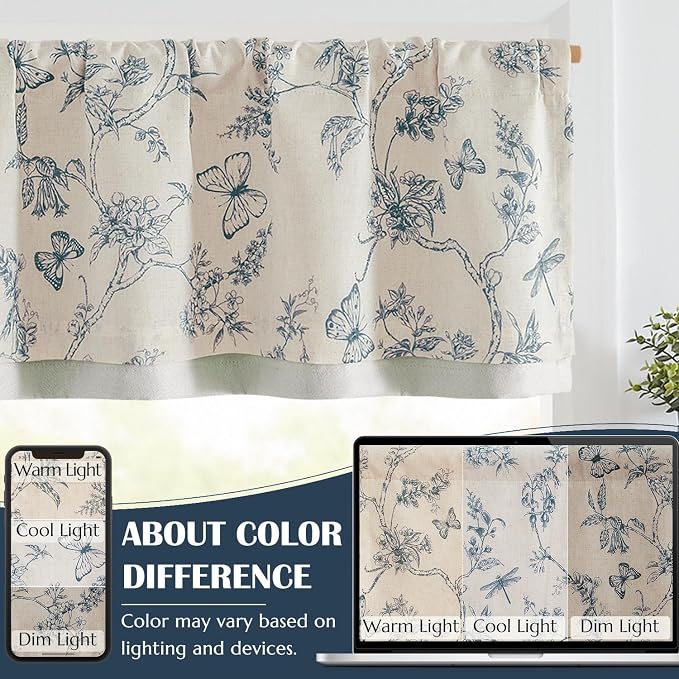 jinchan Floral Curtain Valance for Windows 16 Inch Linen Valance for Kitchen - Image 7