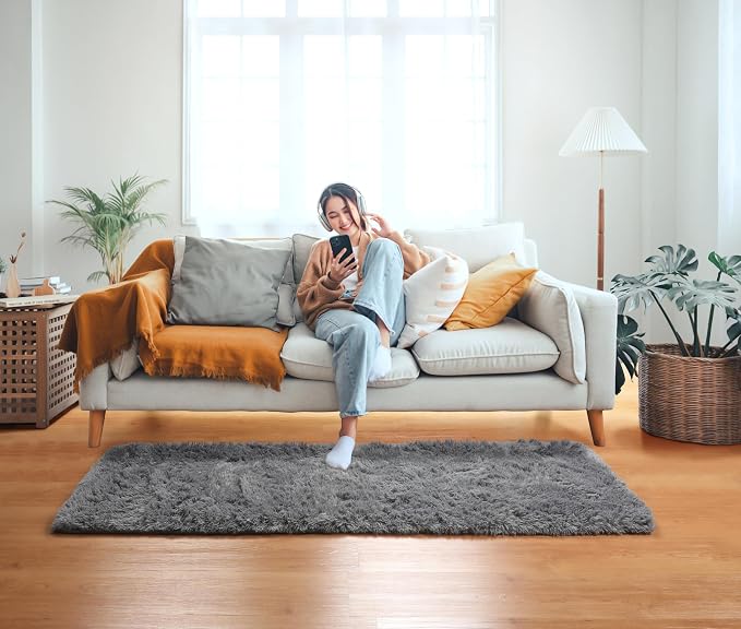 ONASAR 2x6 Grey Runner Rugs for Bedroom Living Room, Fluffy Bedside Hallway - Image 7