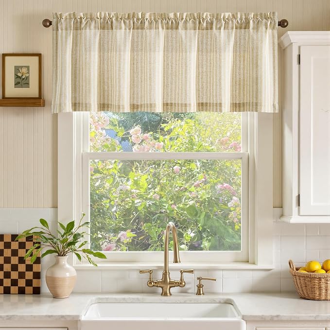 jinchan Valance Curtain Linen Textured Striped Window Curtain - Image 2