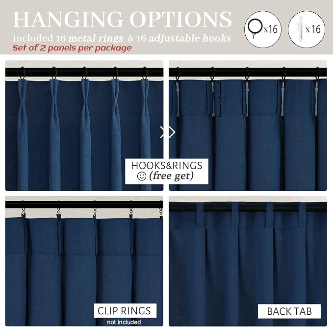 Pleat Sheer Denim Blue Curtains 84 Inch Length 2 Panels Set - Image 4