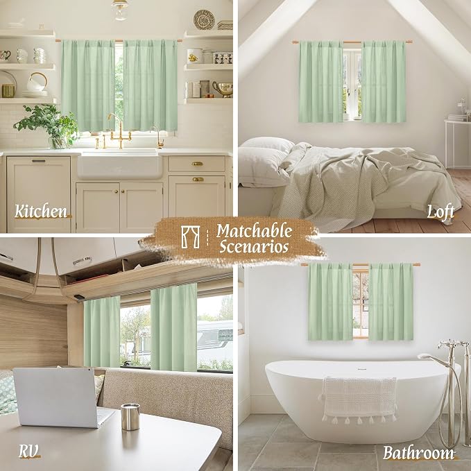 LAMIT Small Window Linen Curtains, 45 Inch Length Light Filtering Faux Linen - Image 6