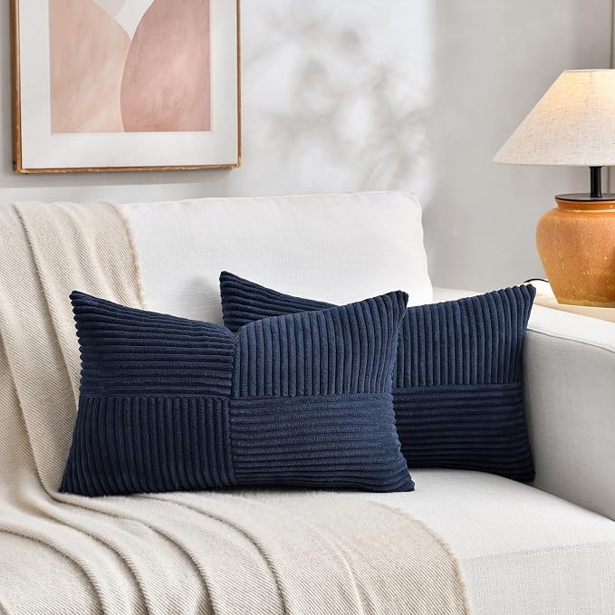 Fancy Homi 2 Packs Navy Blue Long Lumbar Decorative Throw Pillow Covers 12x24 - Image 5