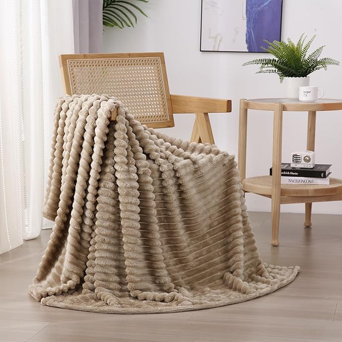 Tan Fleece Throw Blanket 60”×80” by linecooo