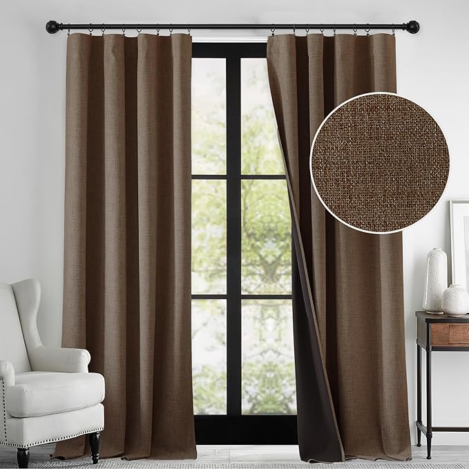 RYB HOME 100% Blackout Polyester Textured Curtains 90 inches Long, Thermal by RYBHOME
