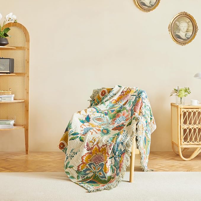 MSGKV Boho Throw Blanket for Bed Couch Twin Size Cotton Vine Blanket 60"x80" - Image 2