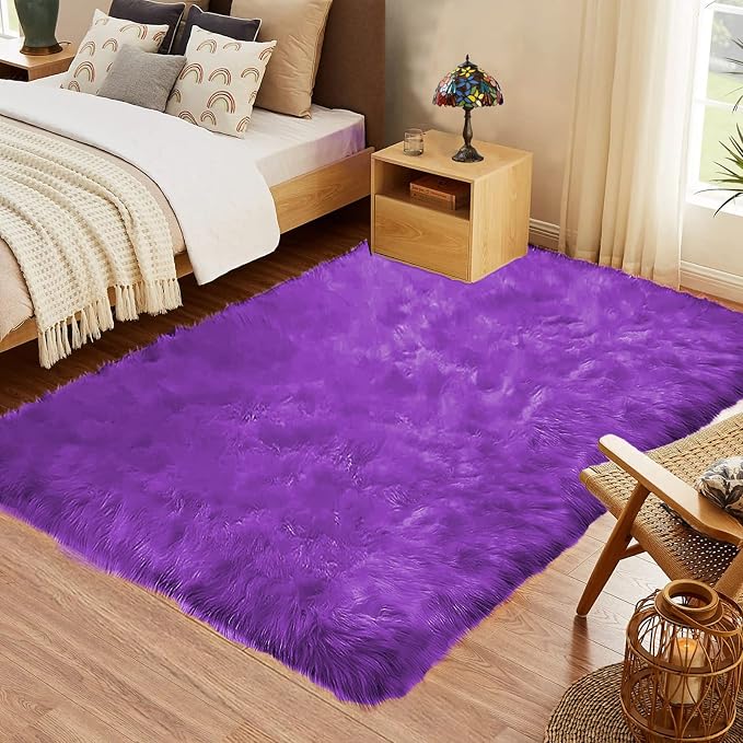 Goolela Purple Area Rug 5x8 Fluffy Fuzzy Furry Carpet - Image 2