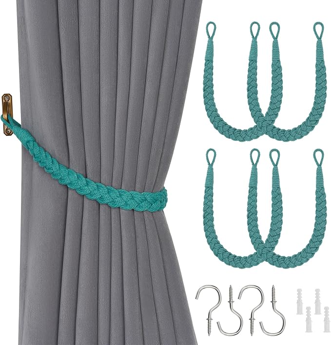 NICEEC 4 Pack Natural Cotton Rope Curtain Tiebacks Elegant Boho Style by NICEEC