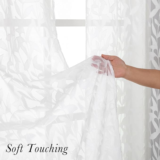 Lecloud Leia White Sheer Curtains 84 Inches Long 2 Panels, Semi Sheer Jacquard - Image 8