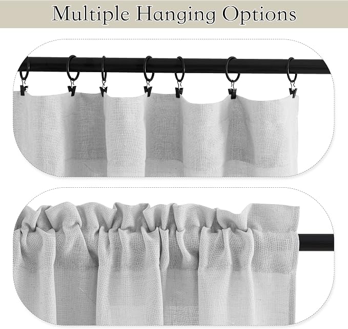 RYB HOME Kitchen Curtains, 30 inches Long Linen Rod Pocket Semi Sheer Cuartins - Image 5
