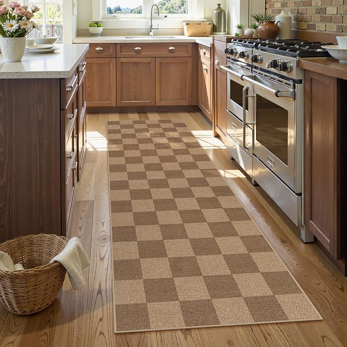 Lahome Colette Checkered Easy Jute Kitchen Runner, 2x8 Washable Indoor Outdoor - Image 3