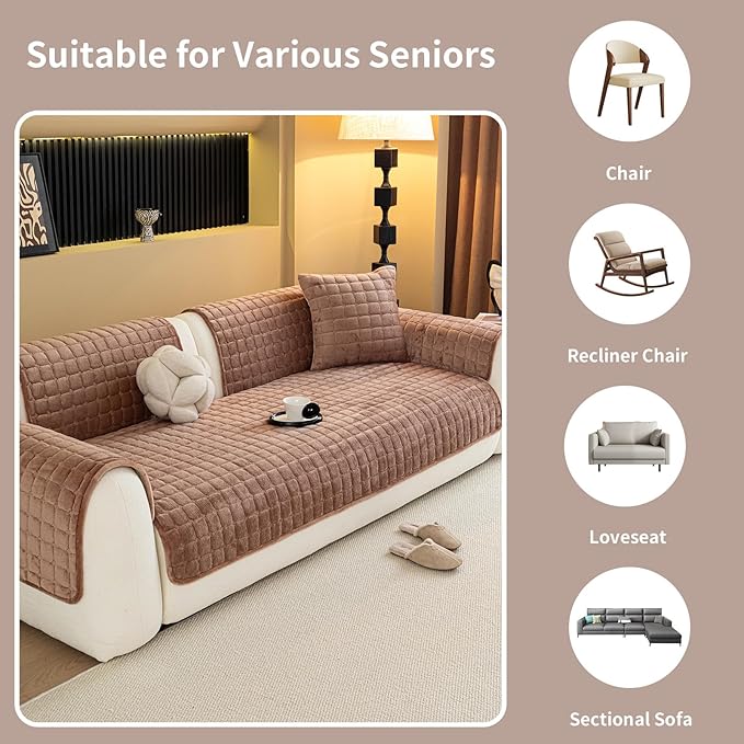 Velvet Couch Cover, Plush Sectional Sofa Cover Washable, Anti Slip Sofa - Image 4