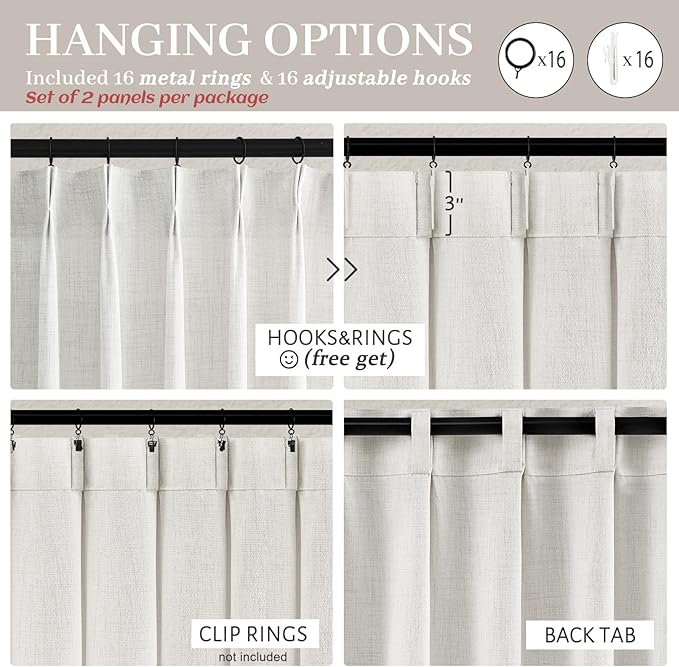 Beige White Pinch Pleated 78 Inch Curtains 2 Panels Set - Image 4