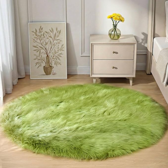 Goolela Lime Green Round Fluffy Rug - Image 6