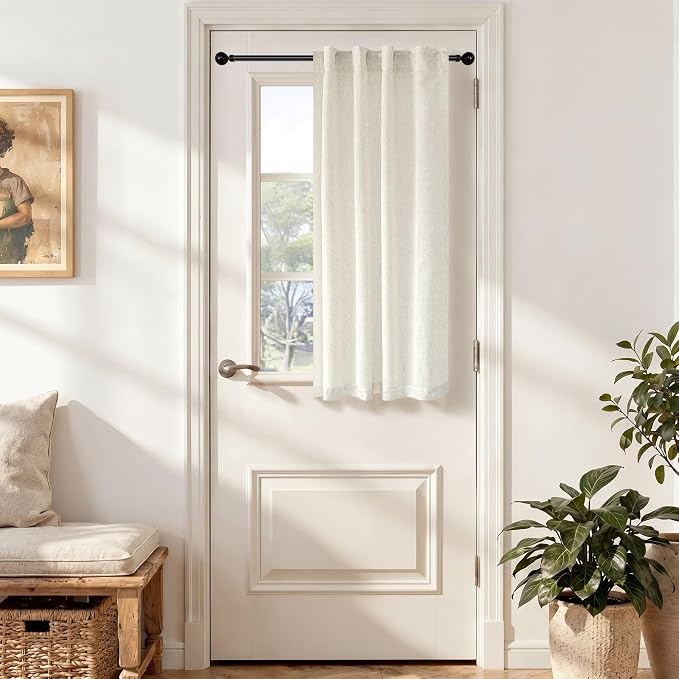 Light Filtering Linen Curtains 54 Inch Length 2 Panels Cream Semi Sheer Airy - Image 5
