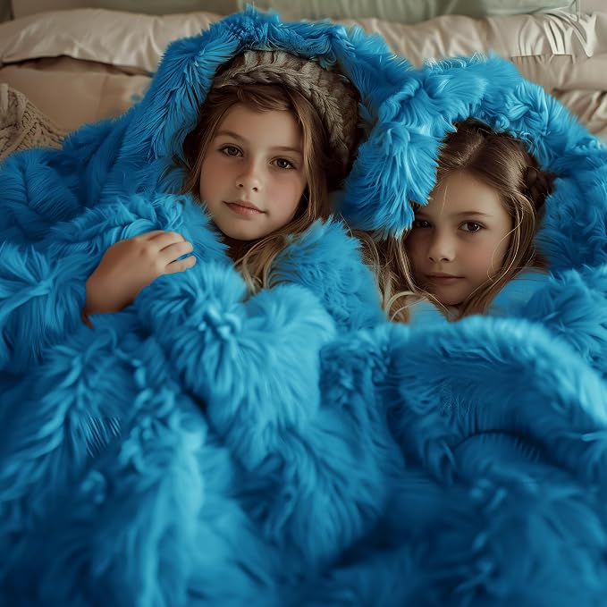 Bedsure GentleSoft Fluffy Bright Blue Blankets Queen Size - Image 2
