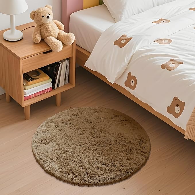 OLANLY Taupe Round Rugs for Bedroom - Image 2