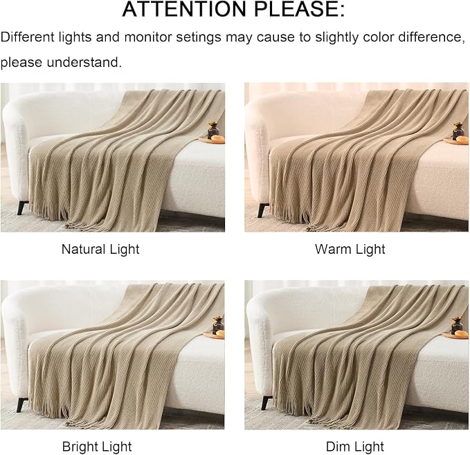 lifein Throw Blanket for Couch, Soft Boho Decor Bed Throw, Cozy Beige Knitted - Image 7