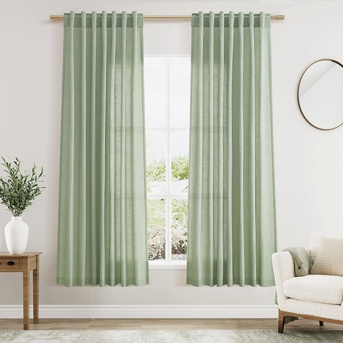 Mist Sage Linen Curtains 63 Inches Long 2 Panel Sets by Nanspring