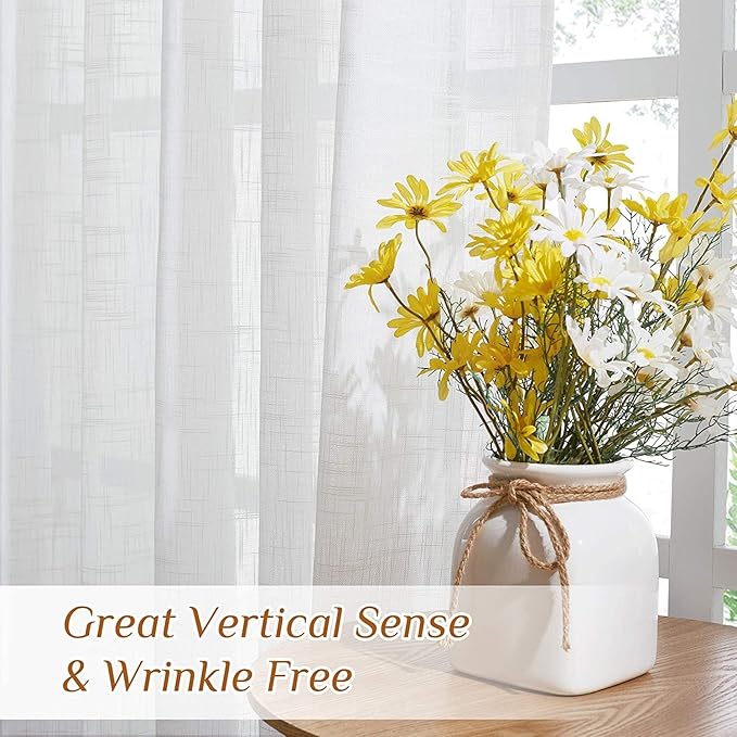 NICETOWN White Faux Linen Semi Sheer Curtains 63 inch Length - Image 5