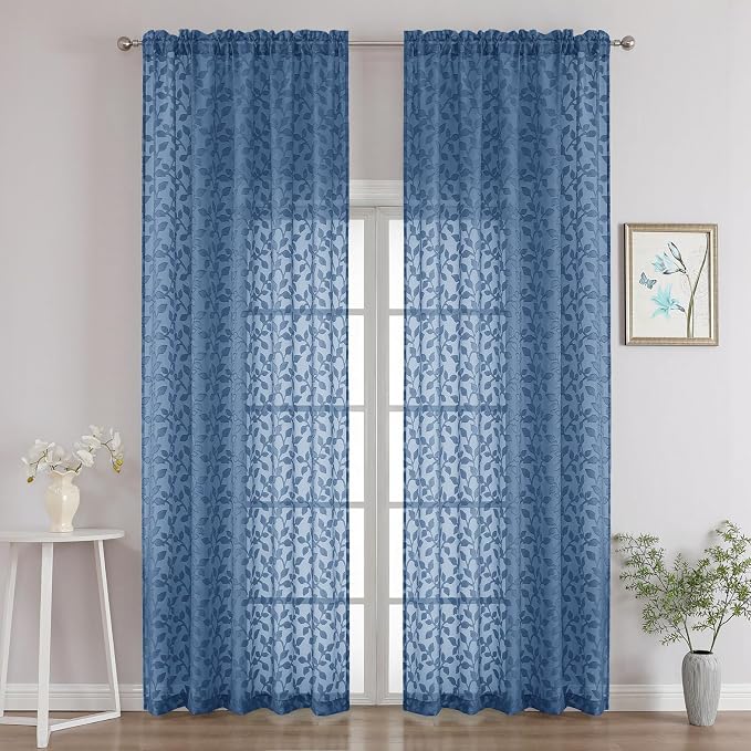 Chyhomenyc Dusty Blue Sheer Curtains 96 Inch Length 2 Panels Set, Light by Chyhomenyc