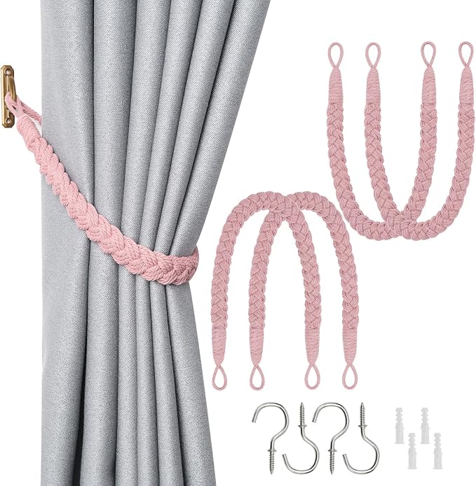 NICEEC 4 Pack Natural Cotton Rope Curtain Tiebacks Elegant Boho Style by NICEEC