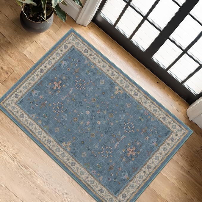 Blue 2x3 Washable Rug for Entryway Indoor, Kitchen Floor Waterproof, Powder Room by HazoHaus