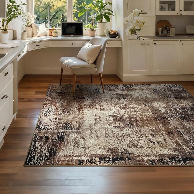 Entryway Rug 3x5 Brown Bedroom Area Rug Washable Non Slip Abstract Coffee Boho - Image 4