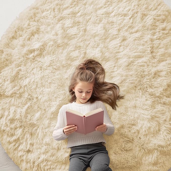 OLANLY Cream Round Rugs for Bedroom by OLANLY