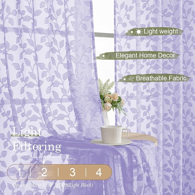 Chyhomenyc Light Purple Sheer Curtains 54 Inch Length - Image 2