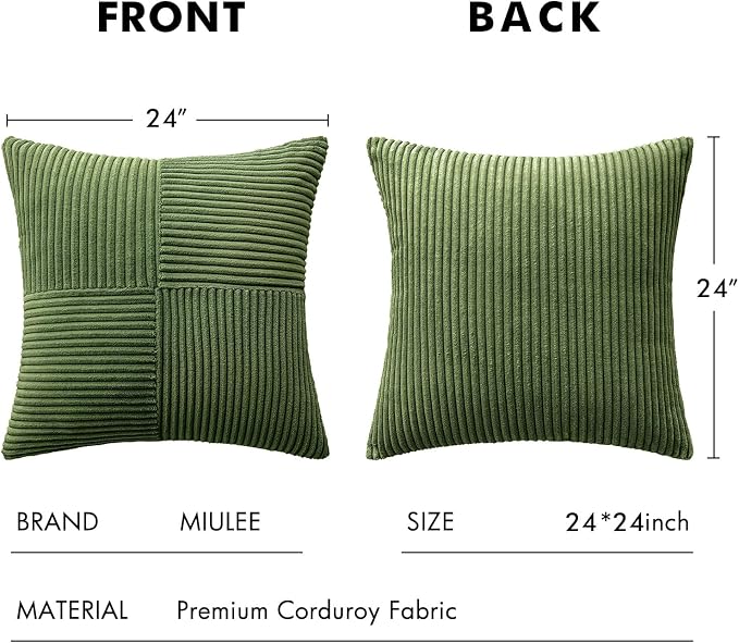 MIULEE Moss Green Decorative Euro Sham Pillow Covers 24x24 Inch - Image 6