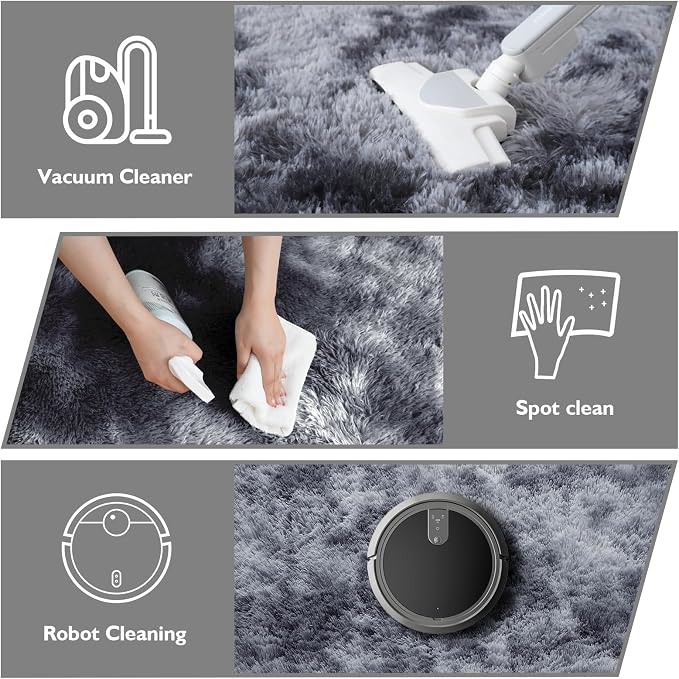 Tie-Dyed Black Fluffy Round Rug, Soft Area Rugs - Image 3