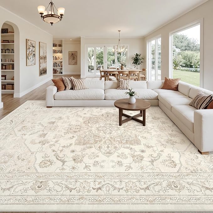 Area Rugs 9x12 Living Room: Vintage Boho Neutral Washable Rug Indoor Soft Large - Image 8