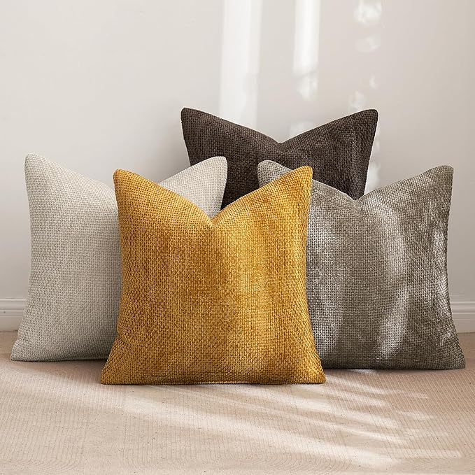 MIULEE Pack of 4 Couch Throw Pillow Covers 16x16 Inch Neutral Gold/Brown Soft - Image 3