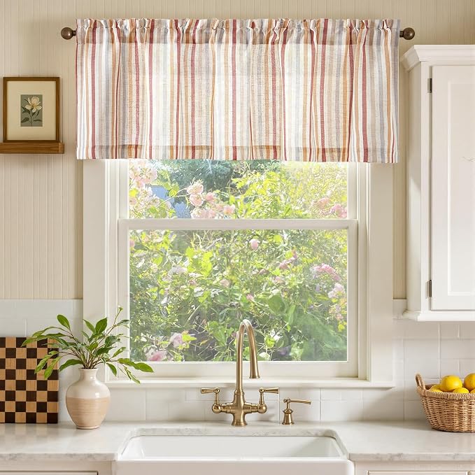 jinchan Valance Curtain Linen Textured Striped Window Curtain - Image 2