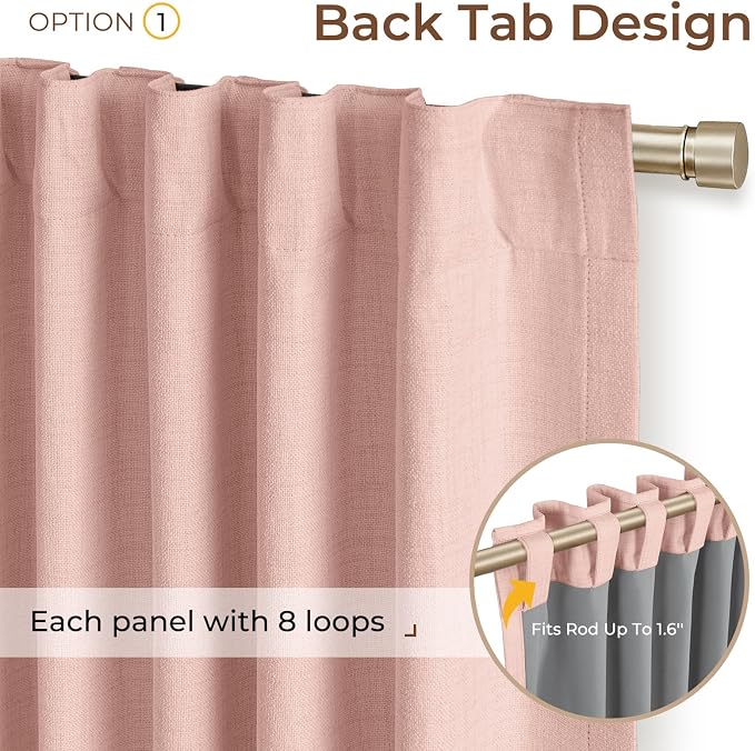 INOVADAY Extra Wide 100% Blackout Linen Curtains 102x108 Blush Pink | Linen - Image 3