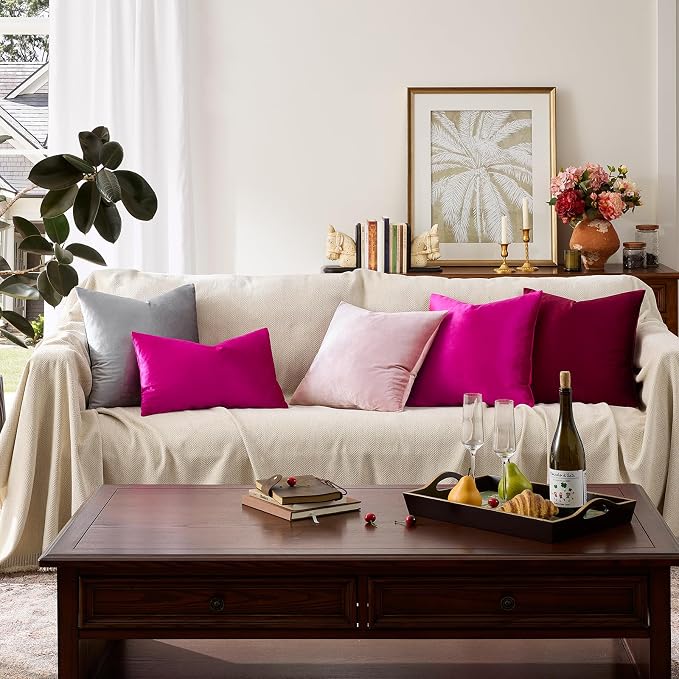GIGIZAZA 18x18 Pillow Covers Set of 2 Velvet Throw Pillows Decorative Hot Pink - Image 6