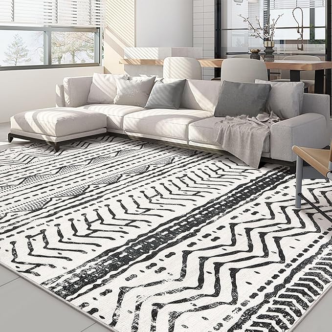 Nakagishi Black Rug Living Room Rugs: 9x12 Machine Washable Boho Large Neutral by NakagishiAreaRug