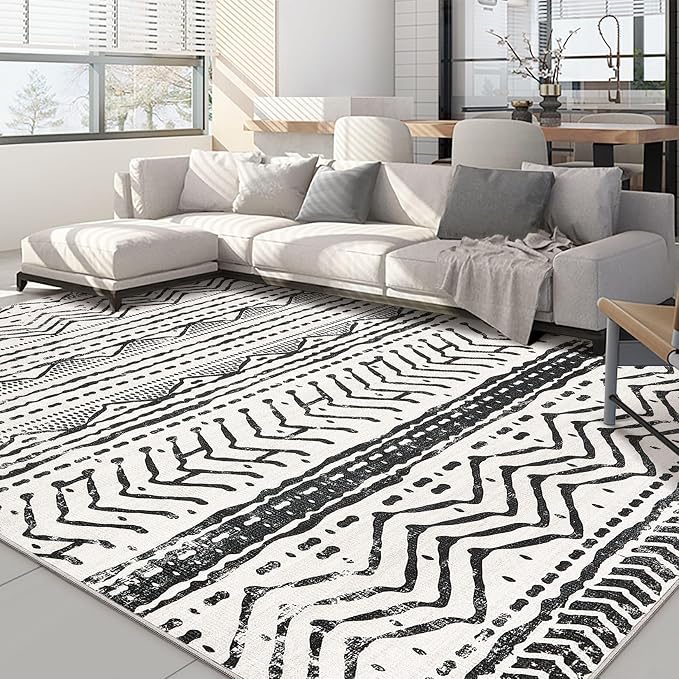Nakagishi Black Rug for Living Room: 8x10 Washable Boho Large Neutral Soft by NakagishiAreaRug
