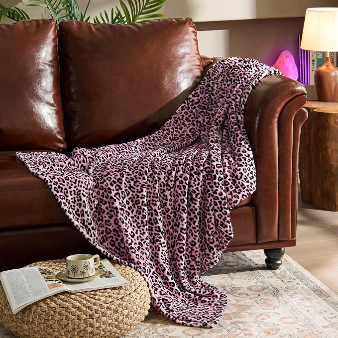 BEDELITE Fleece Blanke for Couch & Bed Pink Leopard Throw Blanket – Soft & Cozy - Image 8