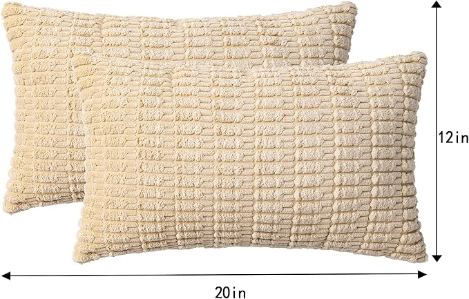 Pack of 2 Corduroy Decorative Throw Pillow Covers 12x20 InchSoft Boho Striped - Image 7