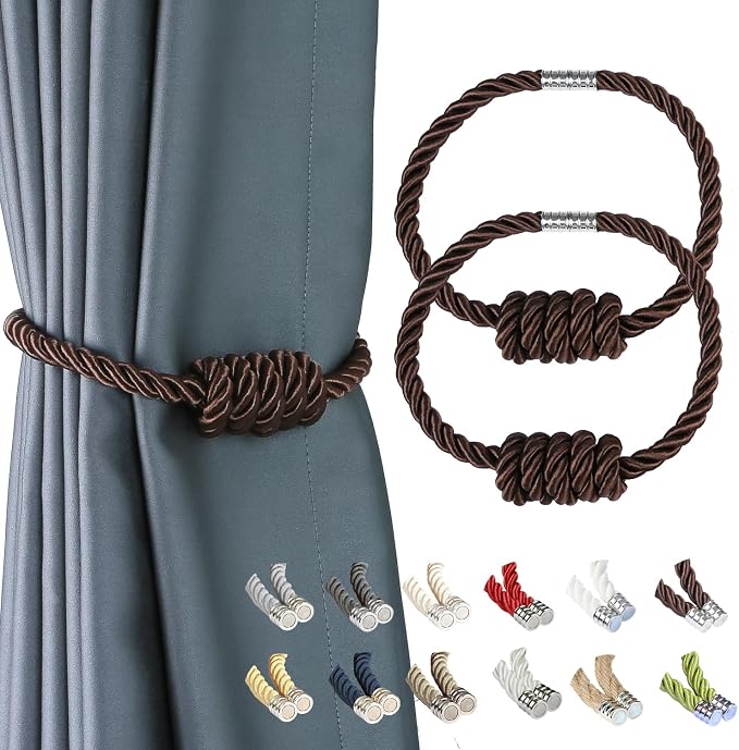 BEL AVENIR Magnetic Curtain Tiebacks, Decorative Drapery Holdbacks Modern Woven by BELAVENIR