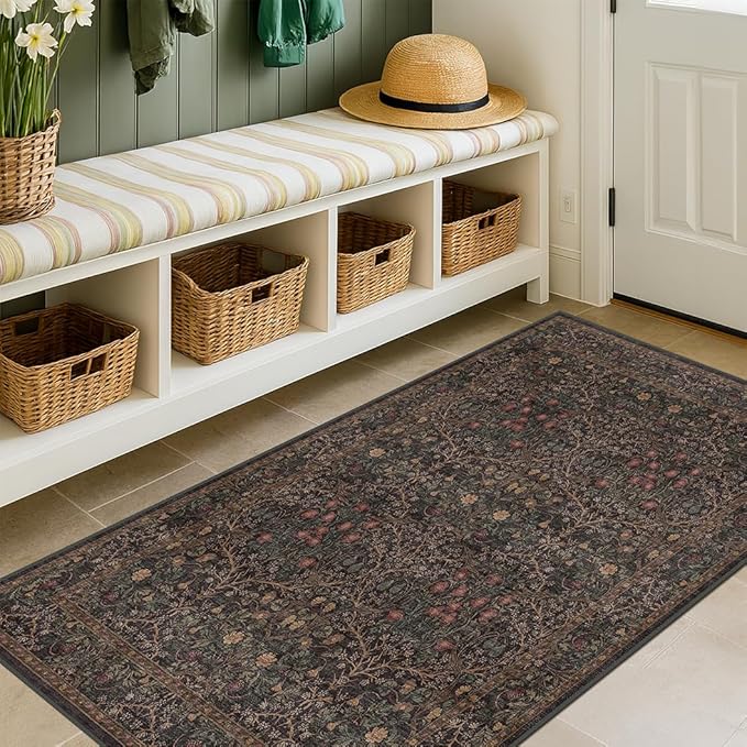 Boho Dark Brown 3x5 Large Entryway Rug by HazoHaus