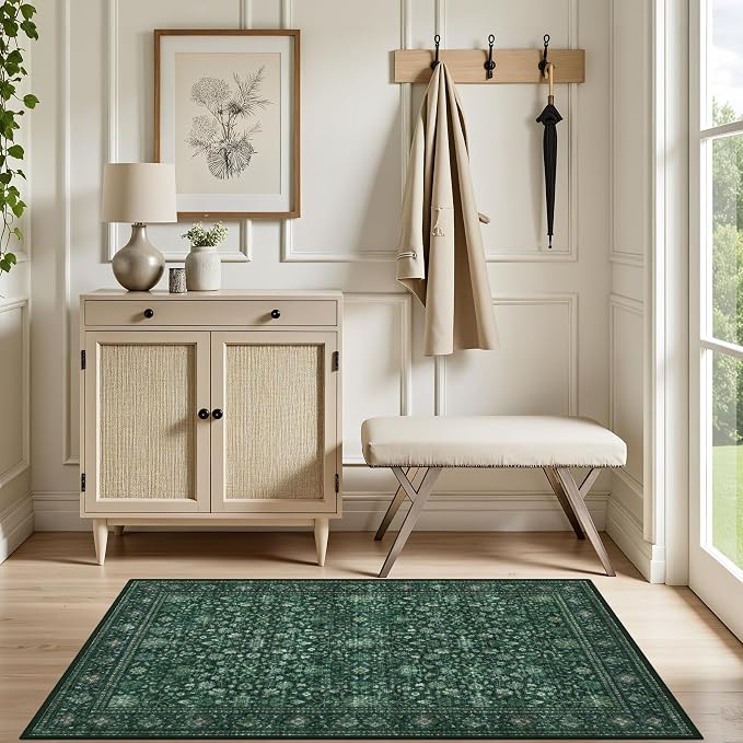 2x3 Area Rugs Living Room Rug: Washable Vintage Distressed Floral Rug No Slip - Image 5