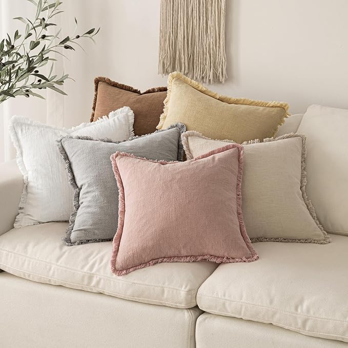 MIULEE Decorative Throw Pillow Covers Neutral Linen Fringe Throw Pillows Euro - Image 6